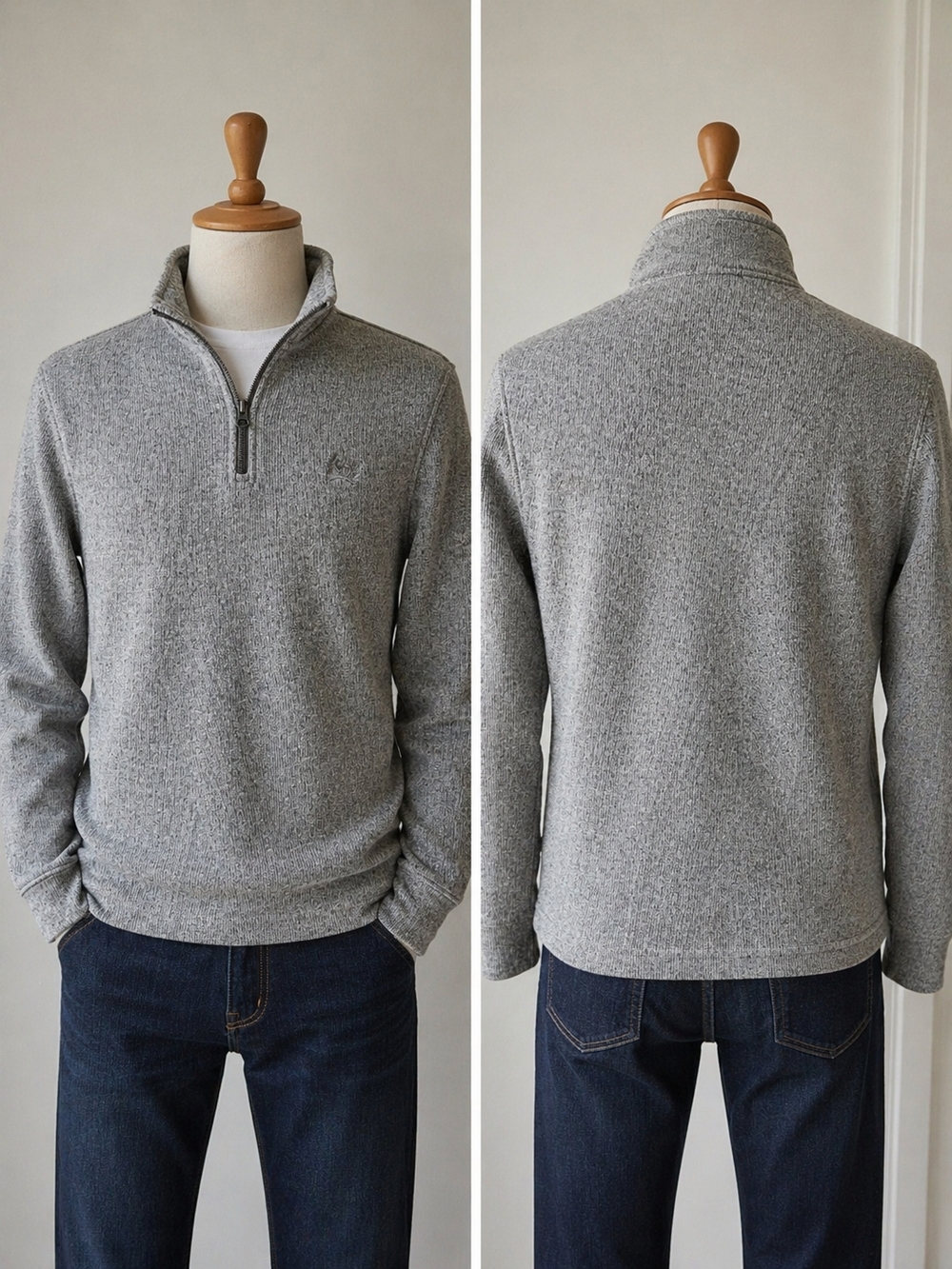 Youth Heather Grey Quarter-Zip Cinch Sweater